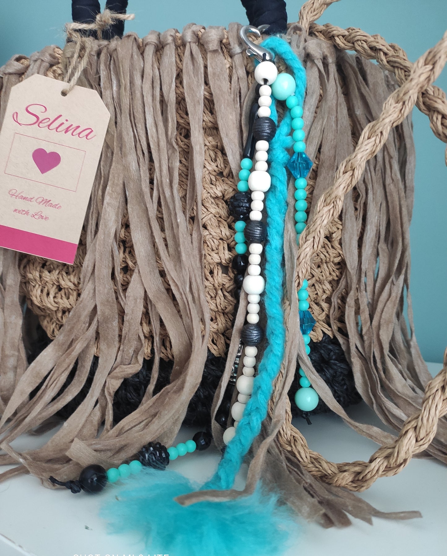 Ibiza Handtasche Boho, Cappuccino/Türkis
