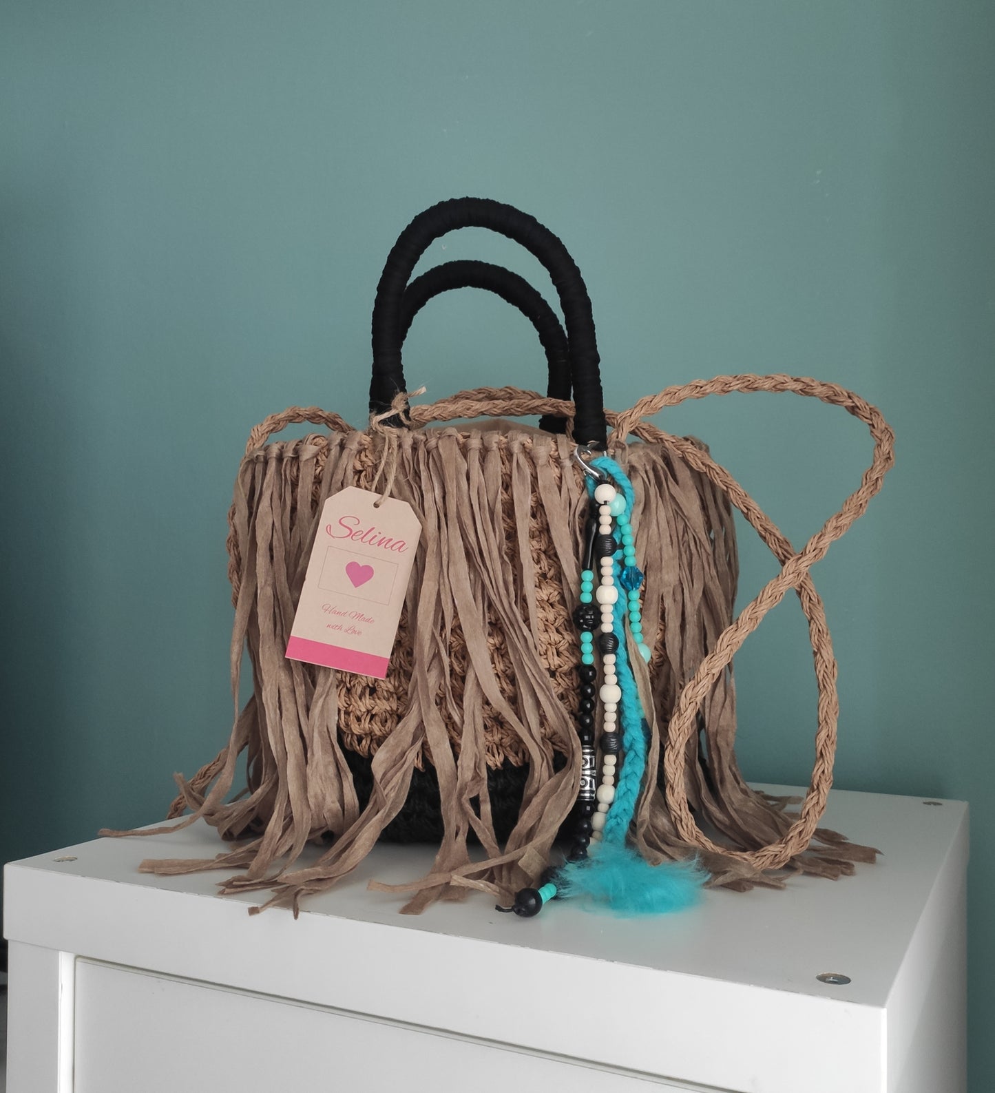Ibiza Handtasche Boho, Cappuccino/Türkis