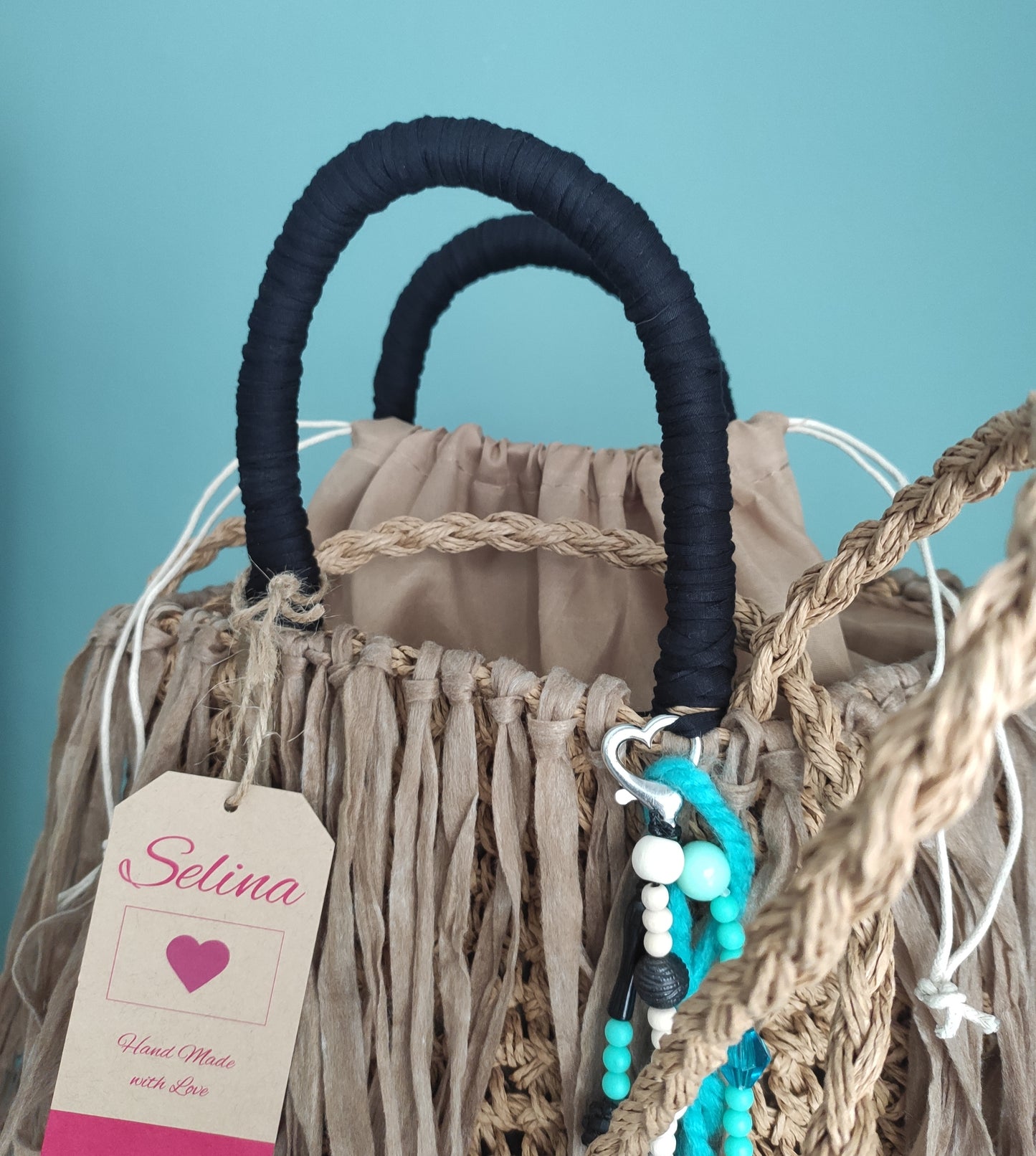 Ibiza Handtasche Boho, Cappuccino/Türkis