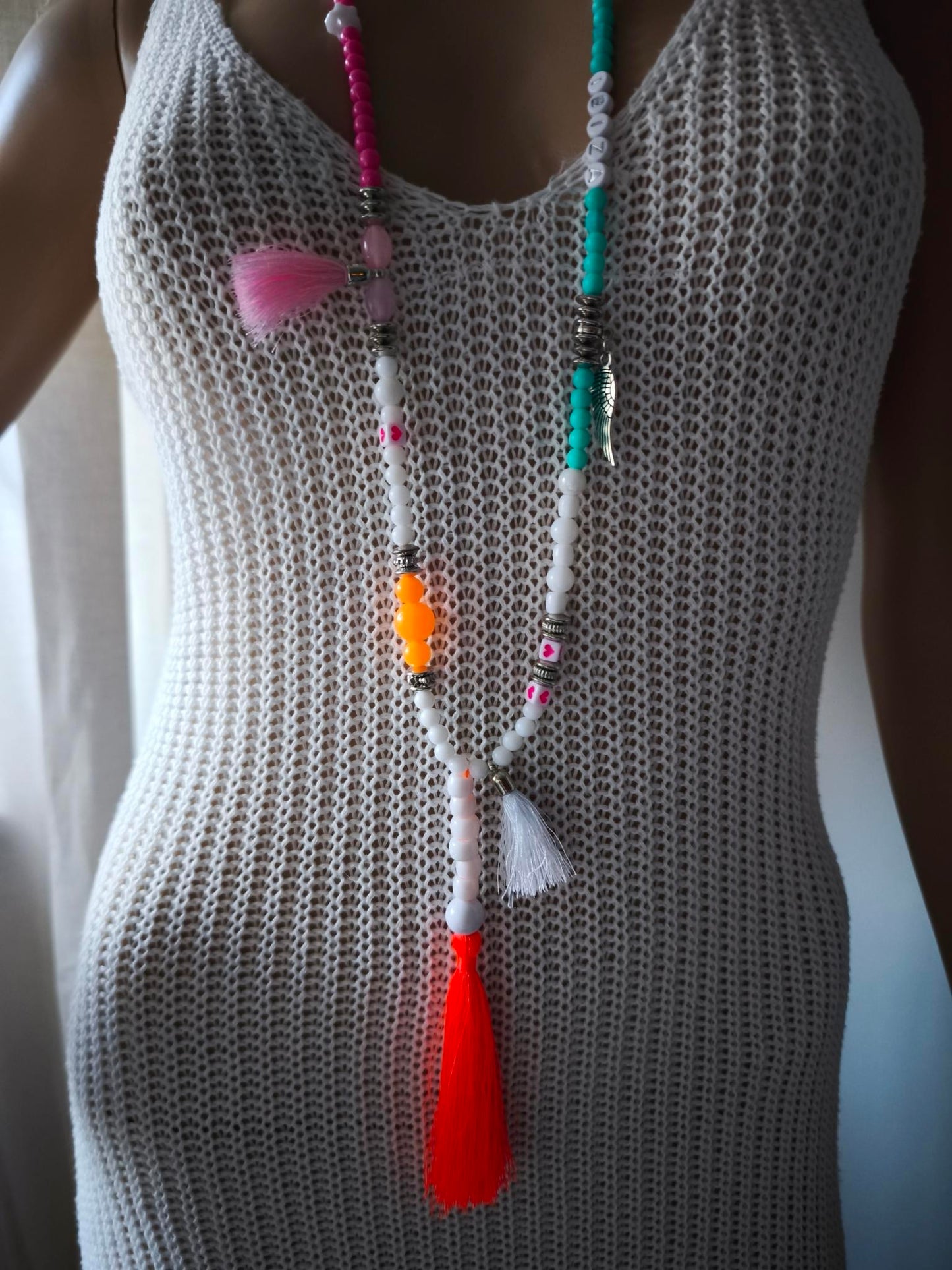 Boho Halskette Ibiza Hippie Festival XXL Quasten Perlen