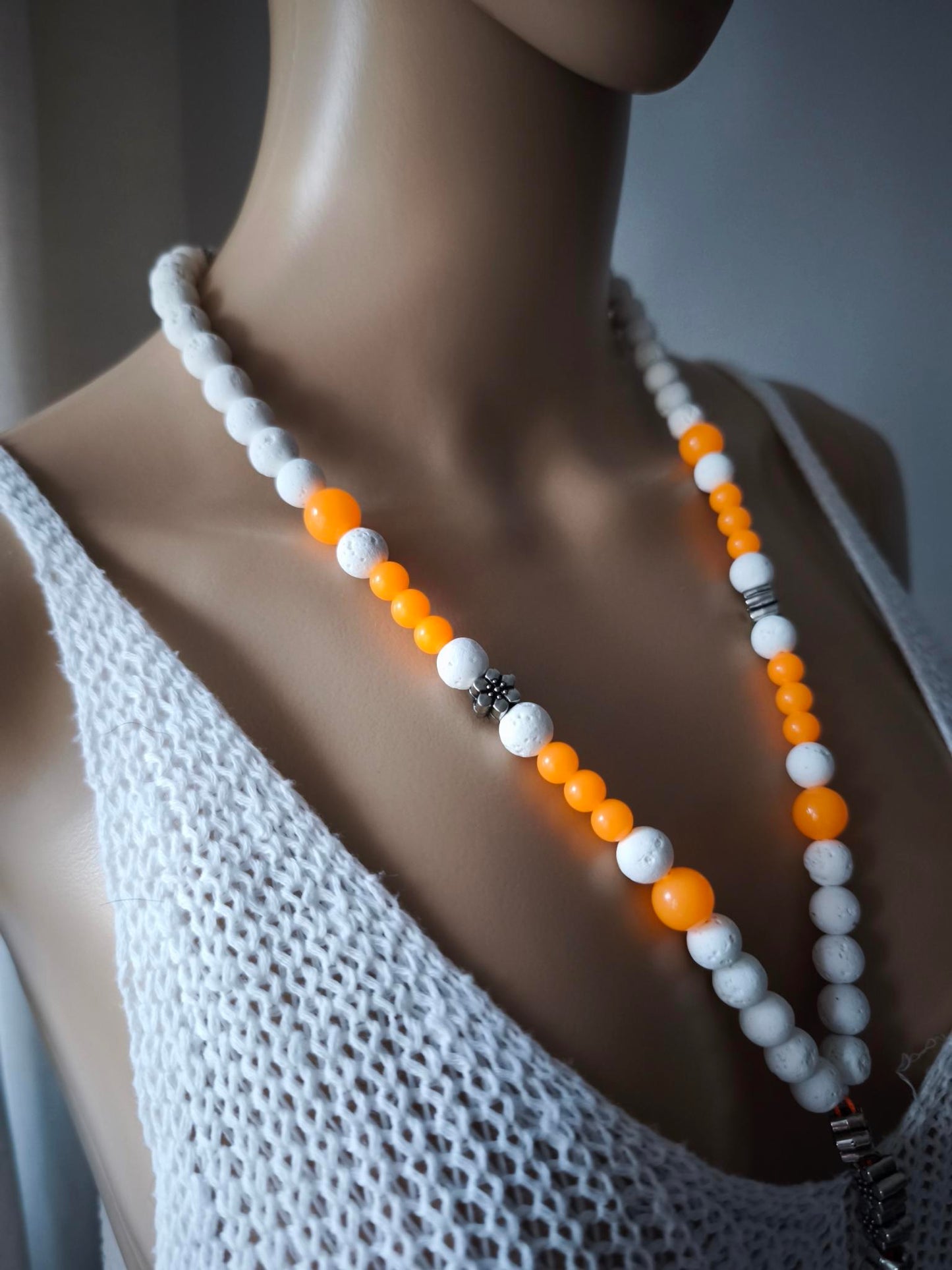 Boho Ibiza Halskette Hippie Festival Quaste XL Weiß Orange