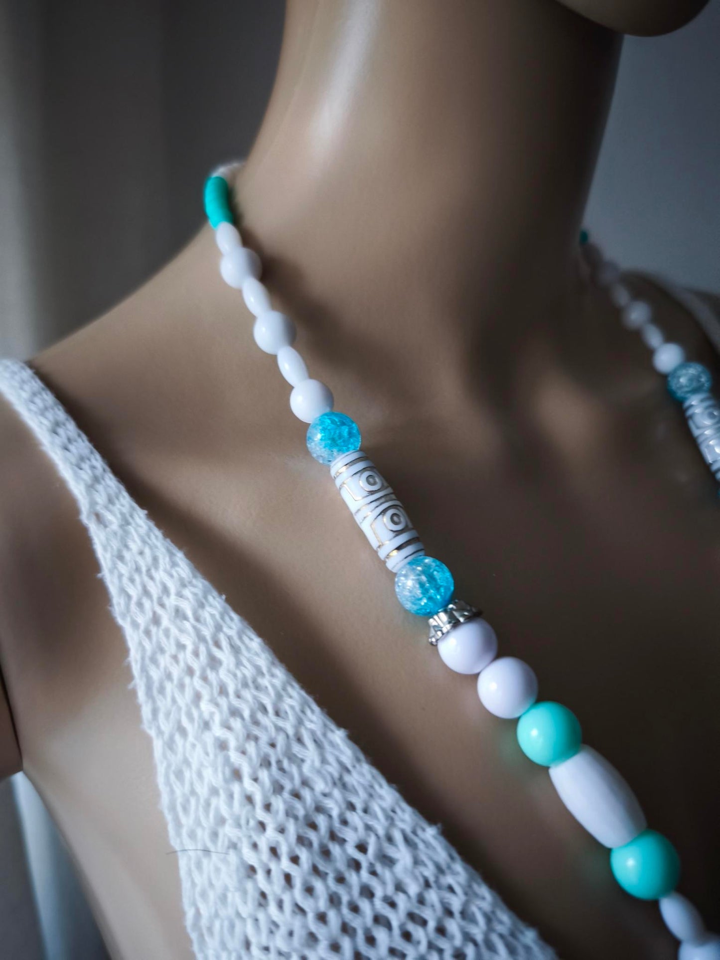 Boho Ibiza Halskette Hippie Festival XL Perlen Silber-Anhänger