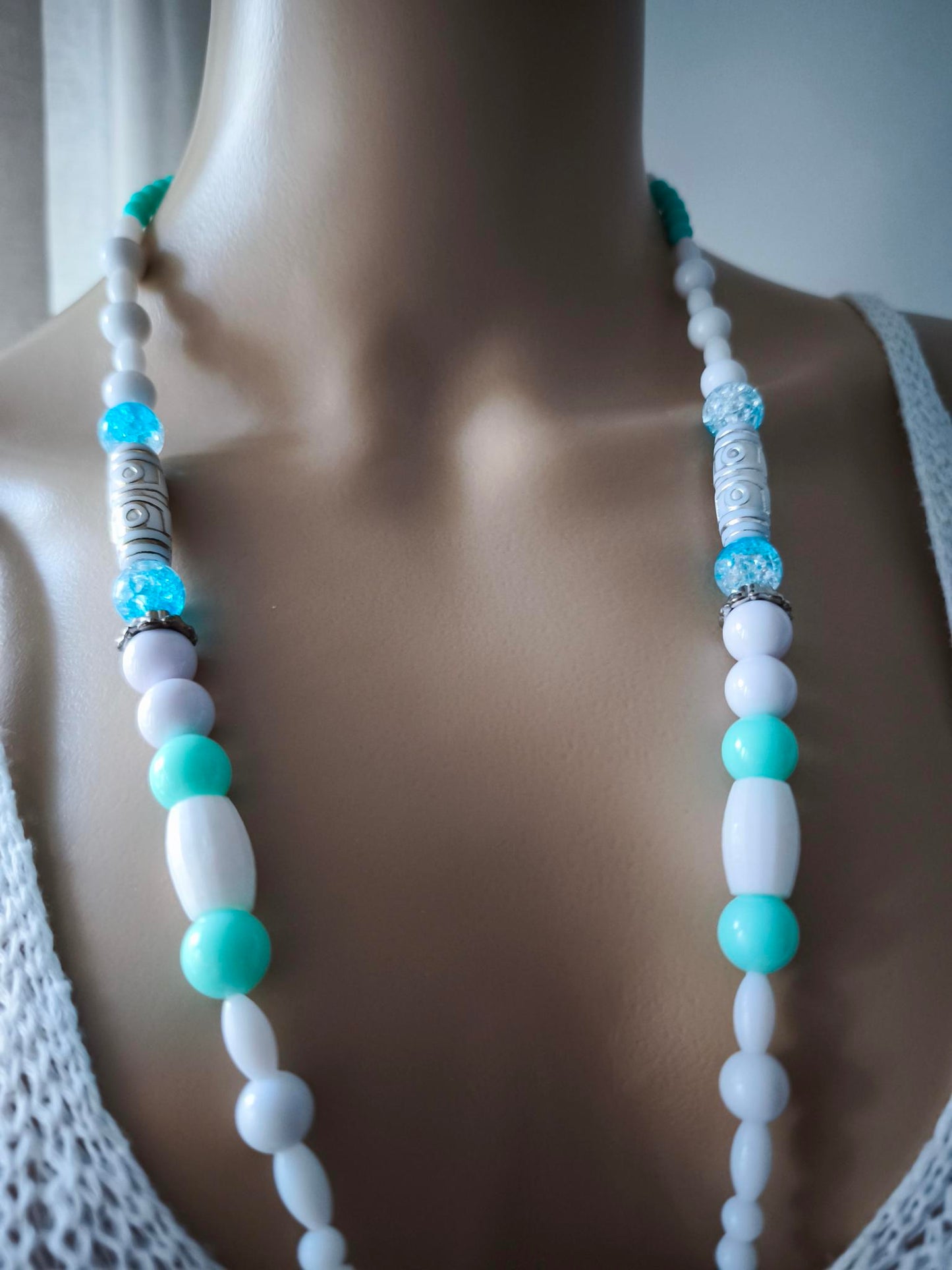 Boho Ibiza Halskette Hippie Festival XL Perlen Silber-Anhänger