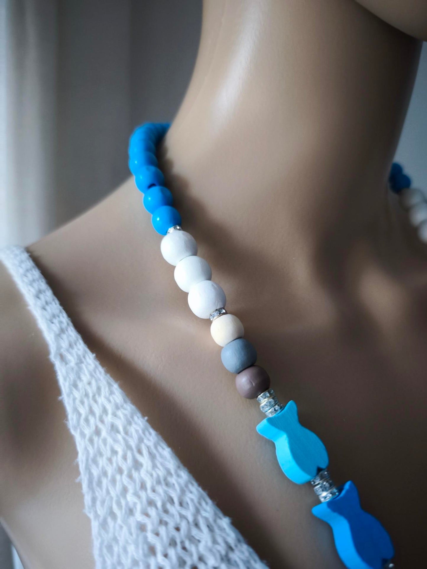 Ibiza Kette Boho Hippie Festival XL Fish White Turkise