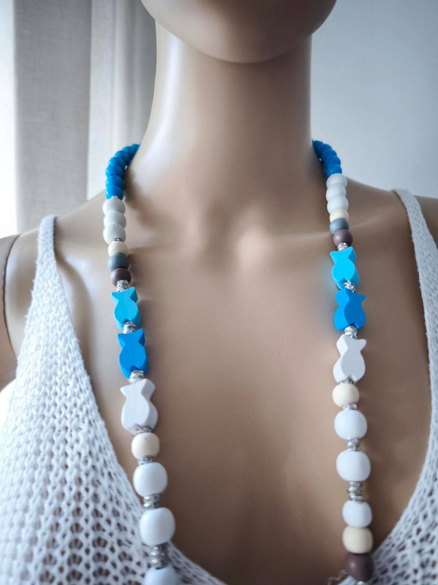 Ibiza Kette Boho Hippie Festival XL Fish White Turkise