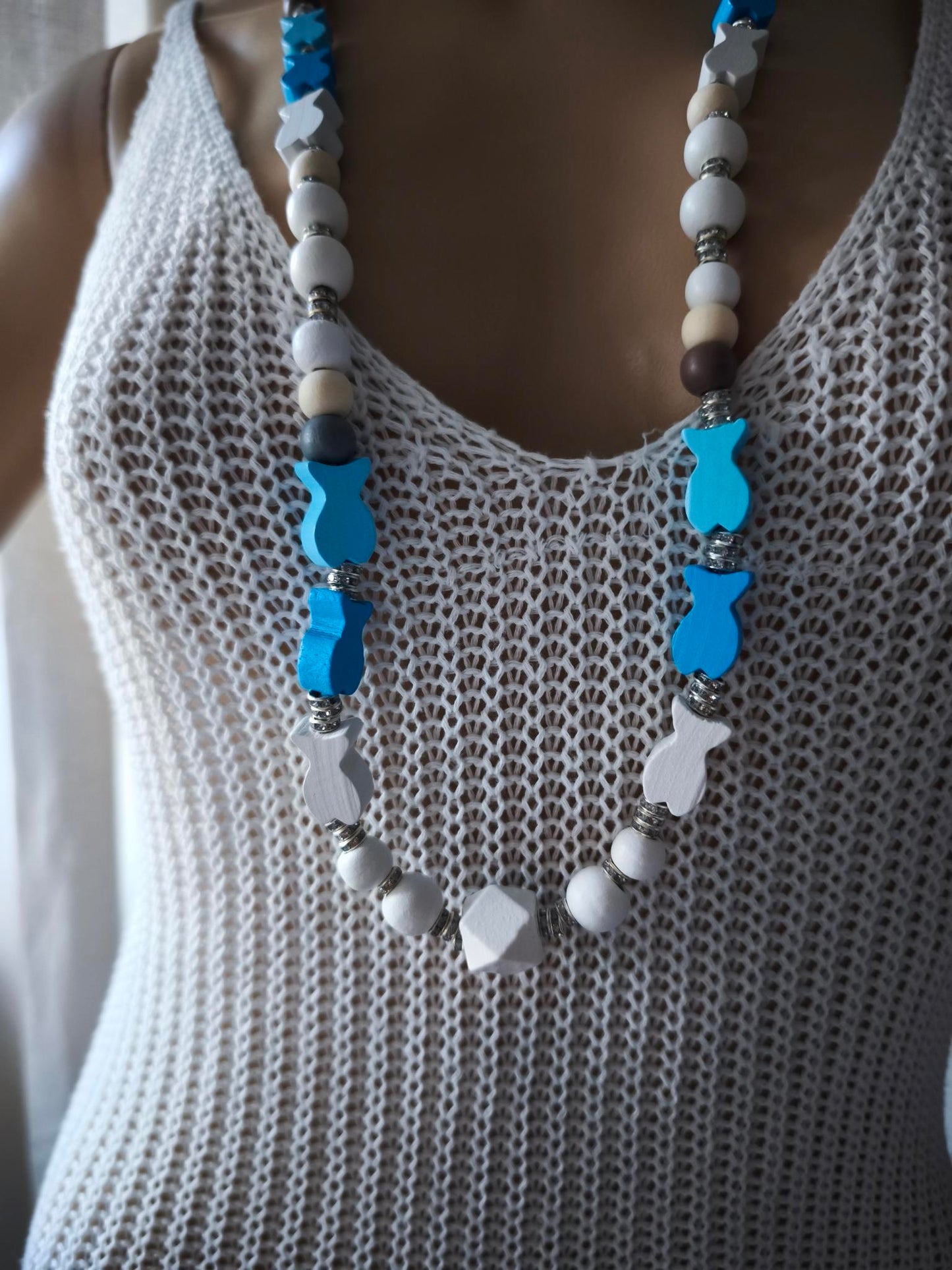 Ibiza Kette Boho Hippie Festival XL Fish White Turkise