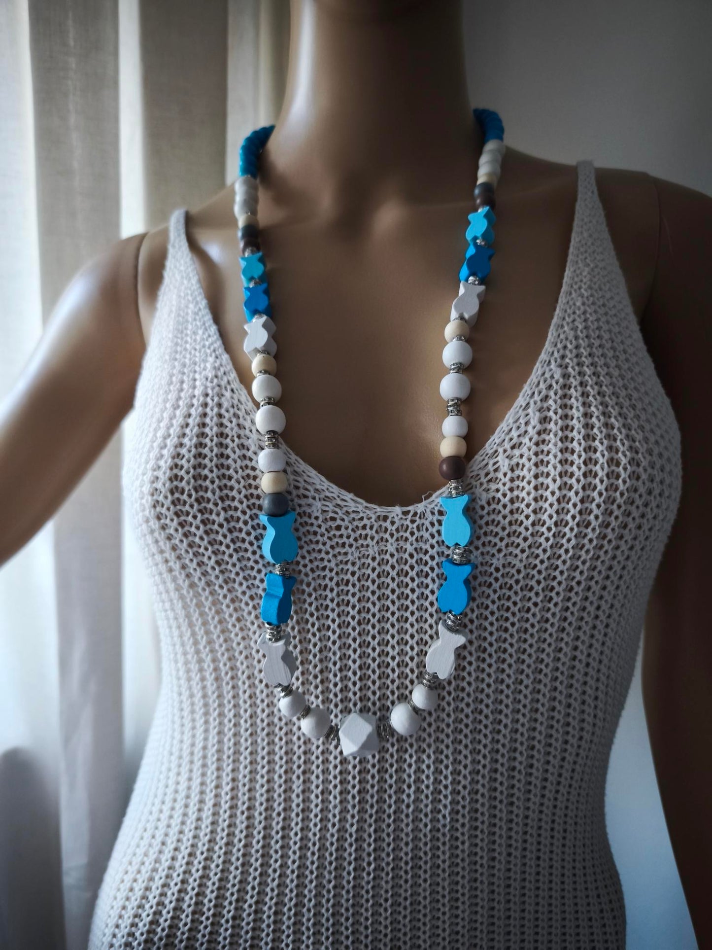 Ibiza Kette Boho Hippie Festival XL Fish White Turkise