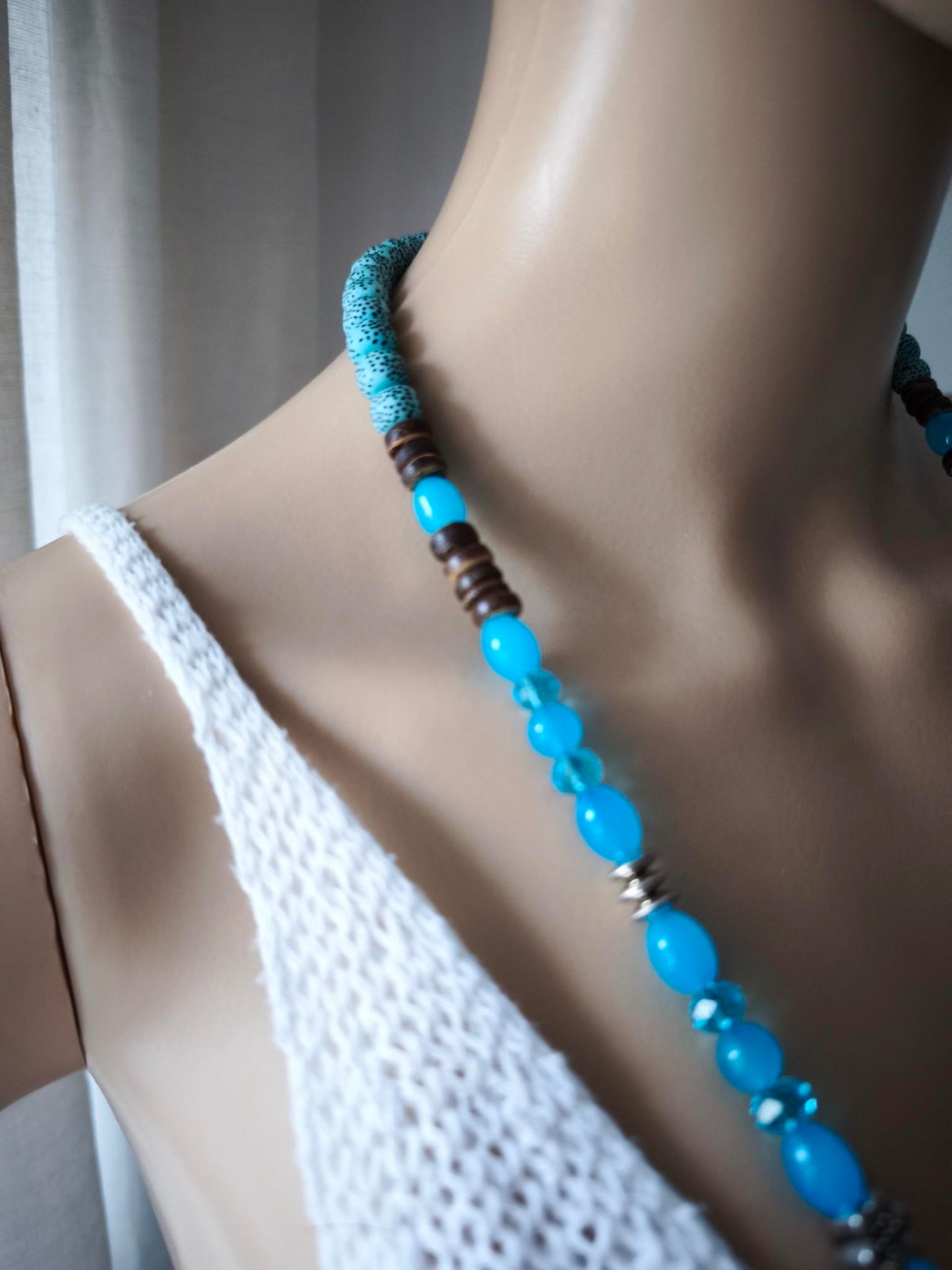 Boho Ibiza Halskette Hippie Festival XXL Perlen Quaste Türkis