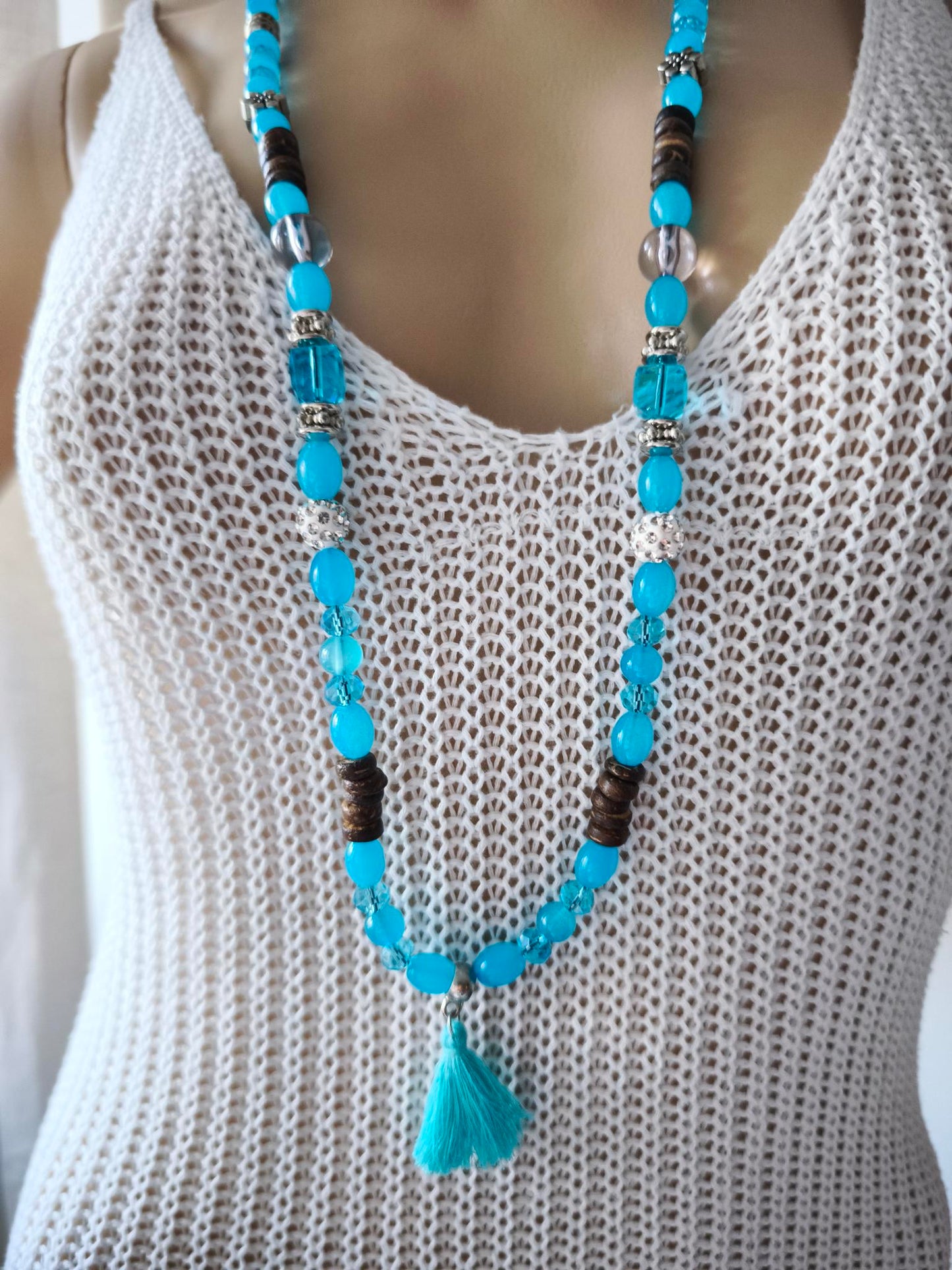 Boho Ibiza Halskette Hippie Festival XXL Perlen Quaste Türkis