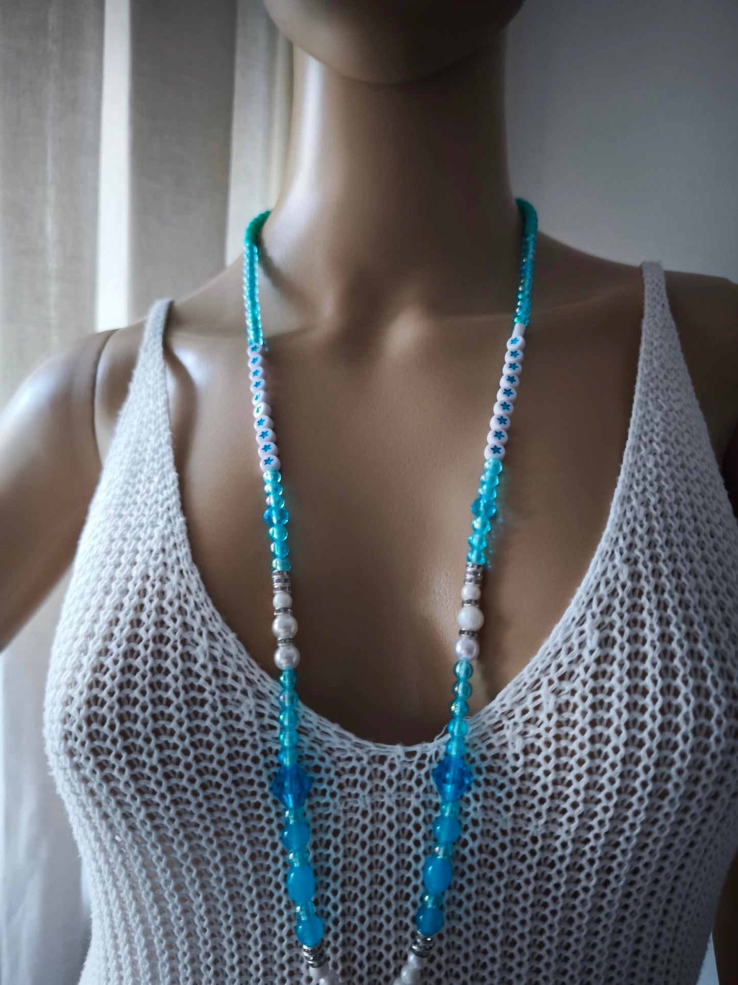 Boho Ibiza Halskette Hippie Festival XL White Türkis