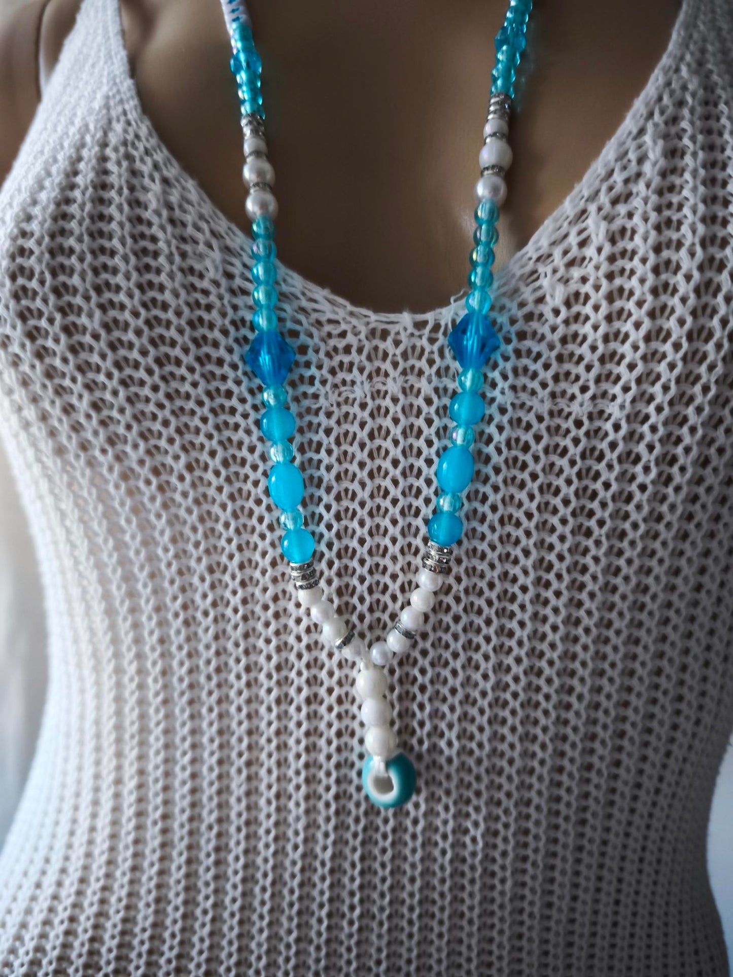 Boho Ibiza Halskette Hippie Festival XL White Türkis