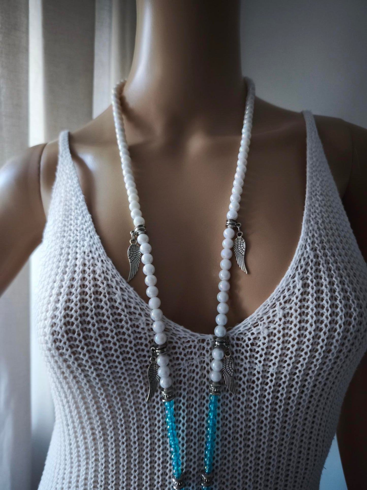 Boho Ibiza Halskette Hippie Festival XXL White Türkis