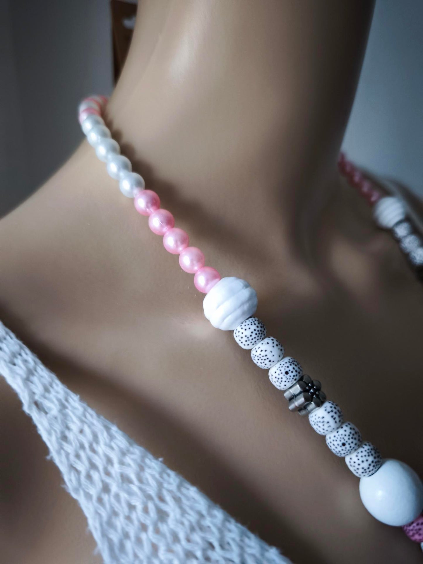 Boho Ibiza Halskette Hippie Festival Perlen Quaste White Rosa