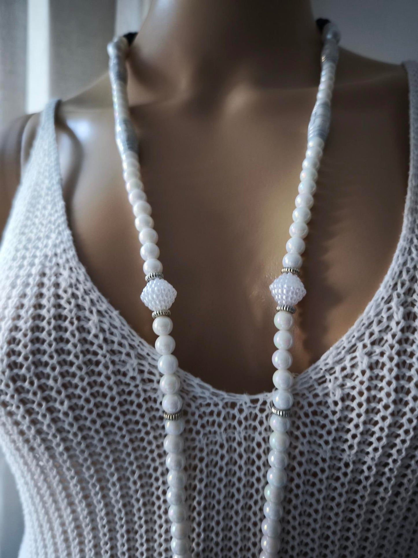 Boho Ibiza Halskette Hippie Festival XL Perlen Swarovski Kreuz White