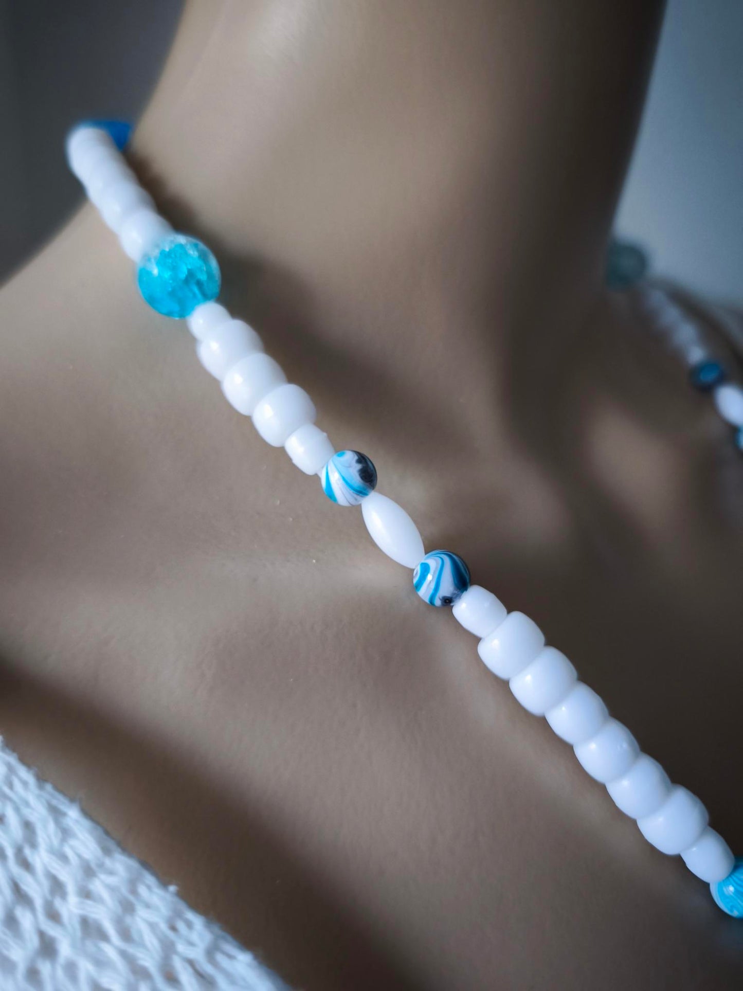 Boho Ibiza Halskette Hippie Festival XL Perlen White Turkise