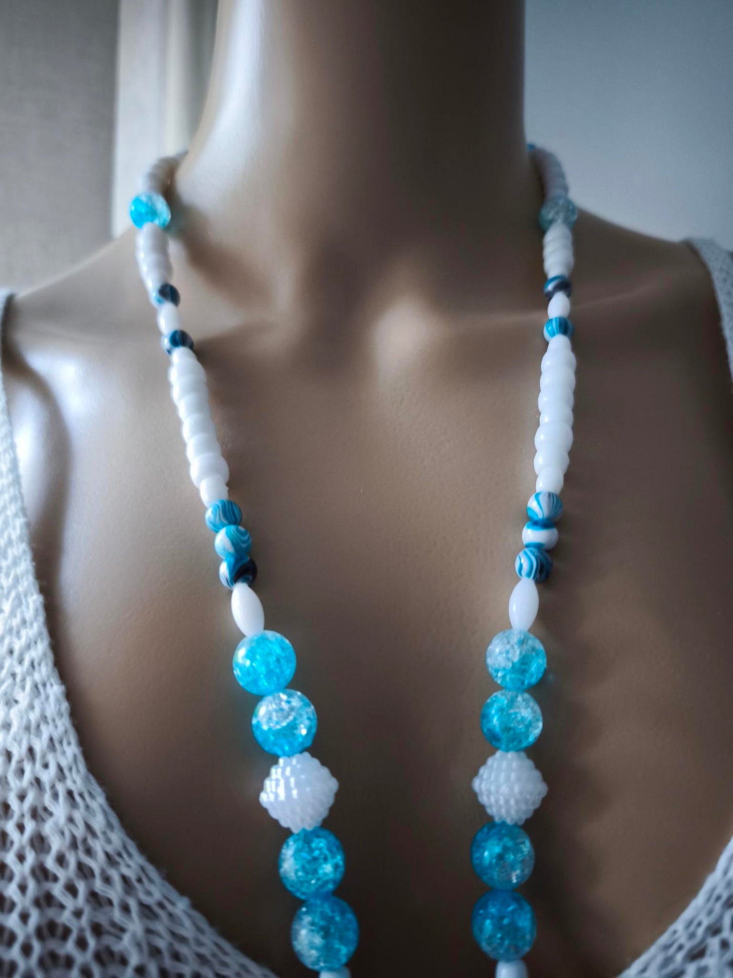 Boho Ibiza Halskette Hippie Festival XL Perlen White Turkise
