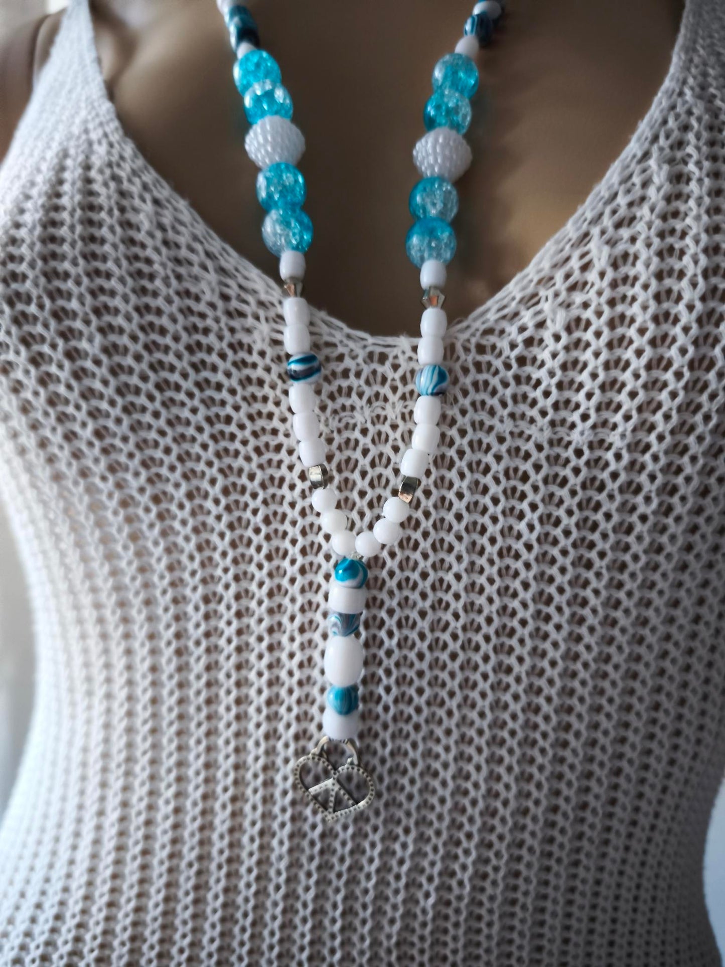 Boho Ibiza Halskette Hippie Festival XL Perlen White Turkise
