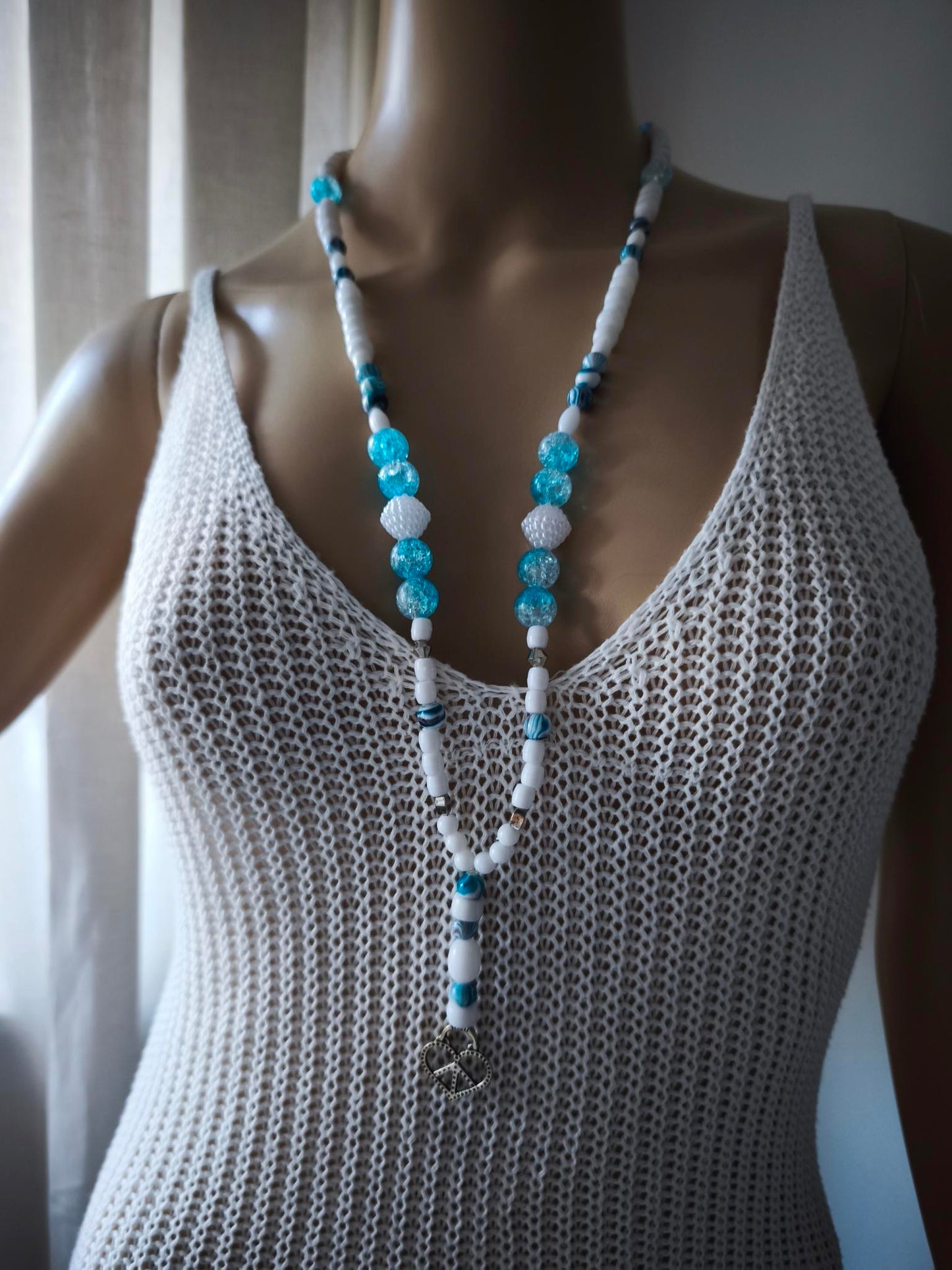 Boho Ibiza Halskette Hippie Festival XL Perlen White Turkise