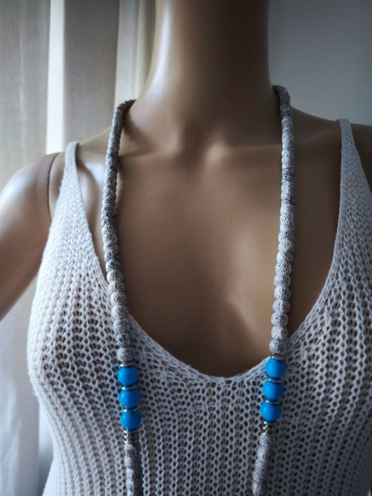 Boho Ibiza Halskette Hippie Festival XL Perlen White Azur