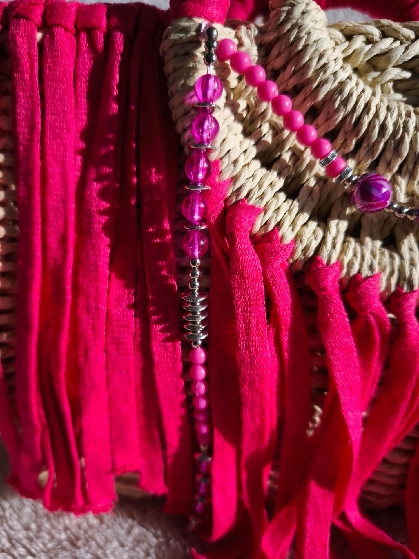 Korbtasche Handtasche Ibiza Boho, Pink