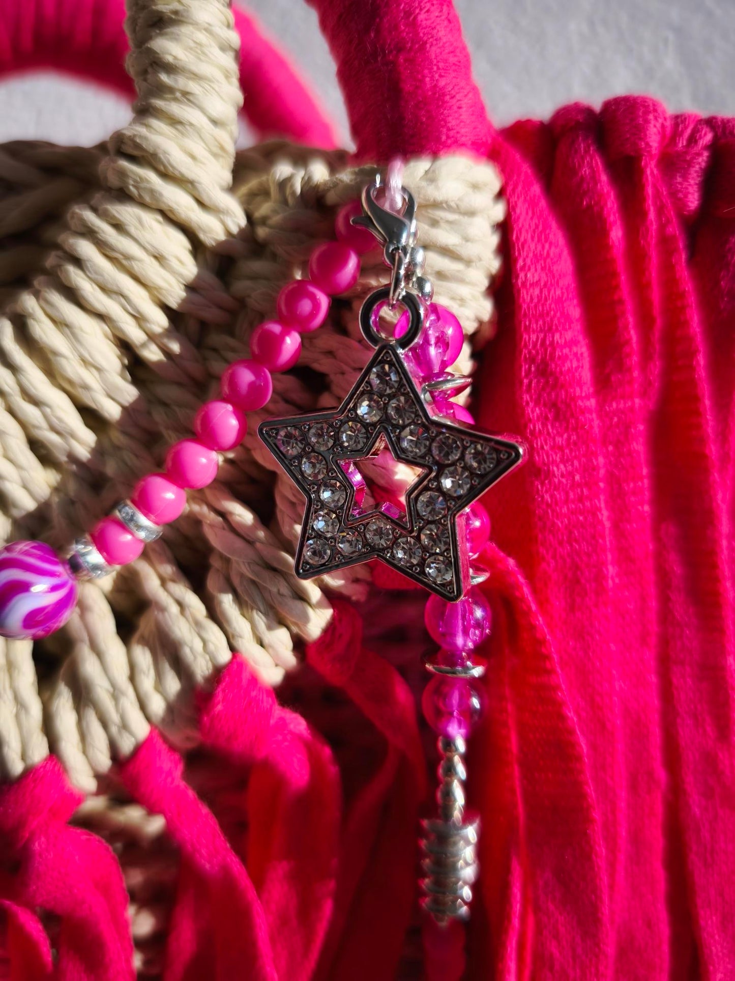 Korbtasche Handtasche Ibiza Boho, Pink