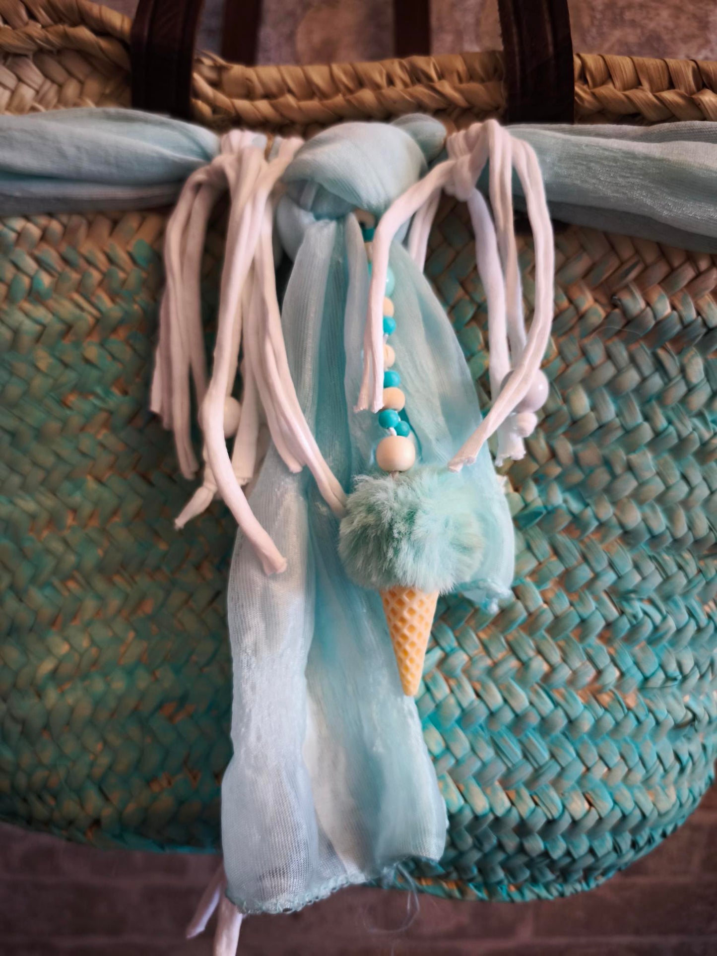 Ibiza Korbtasche Strandtasche Boho Türkis/White Vintage