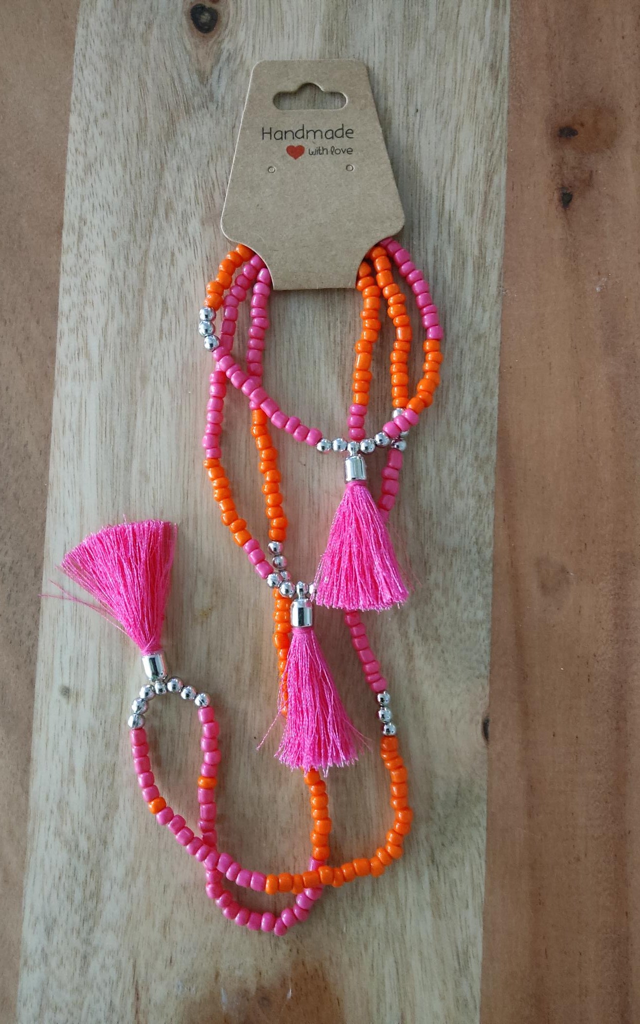 Ibiza Boho Festival Ketten-Set 3 tlg Orange-Pink Hand Made