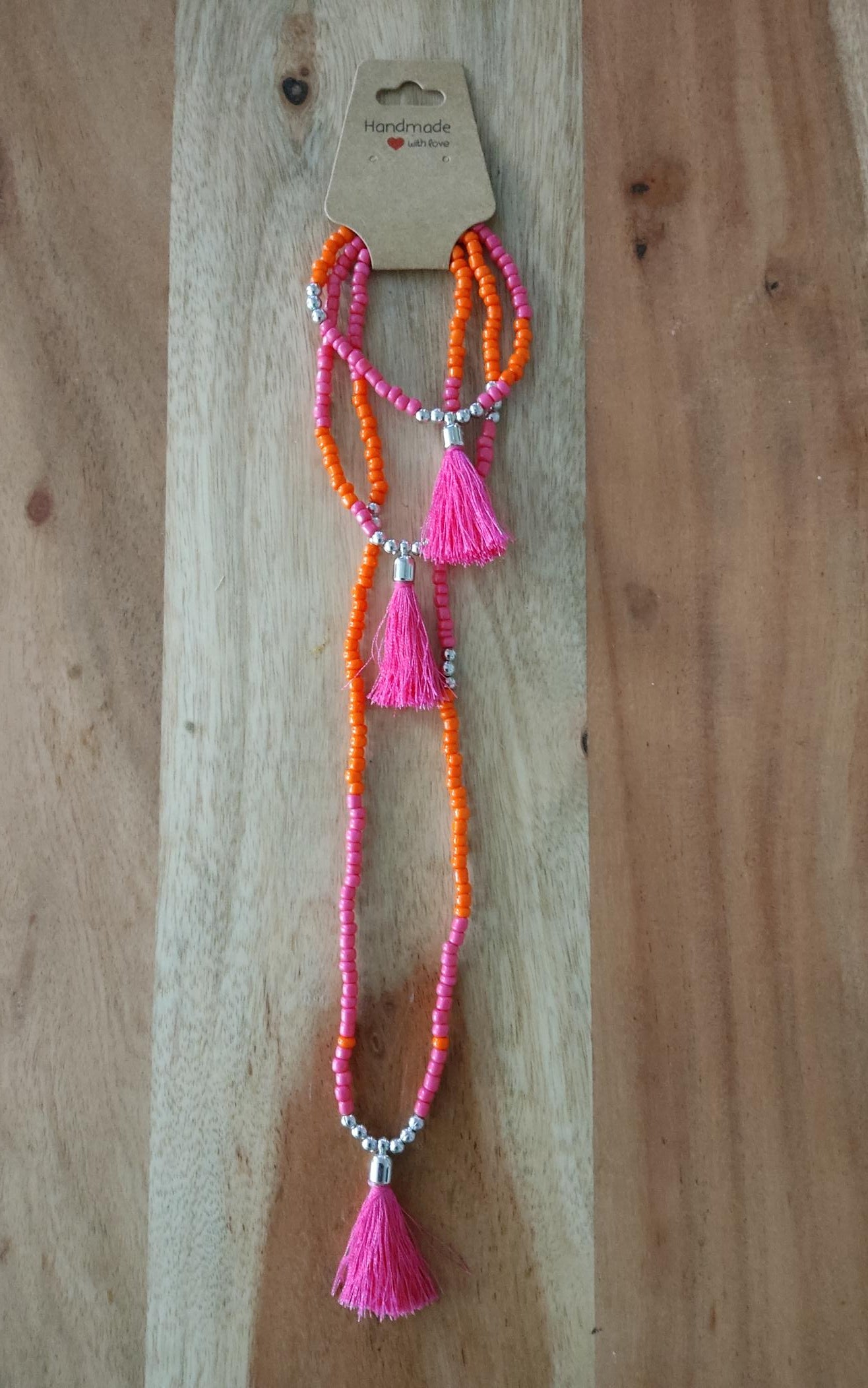 Ibiza Boho Festival Ketten-Set 3 tlg Orange-Pink Hand Made