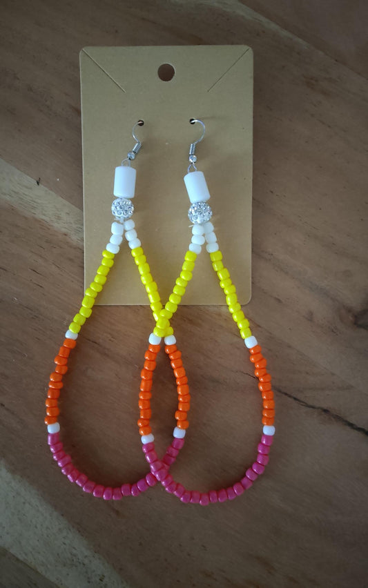 Boho Ohrringe Ibiza Style Hippie Festival Neon/White Hand Made