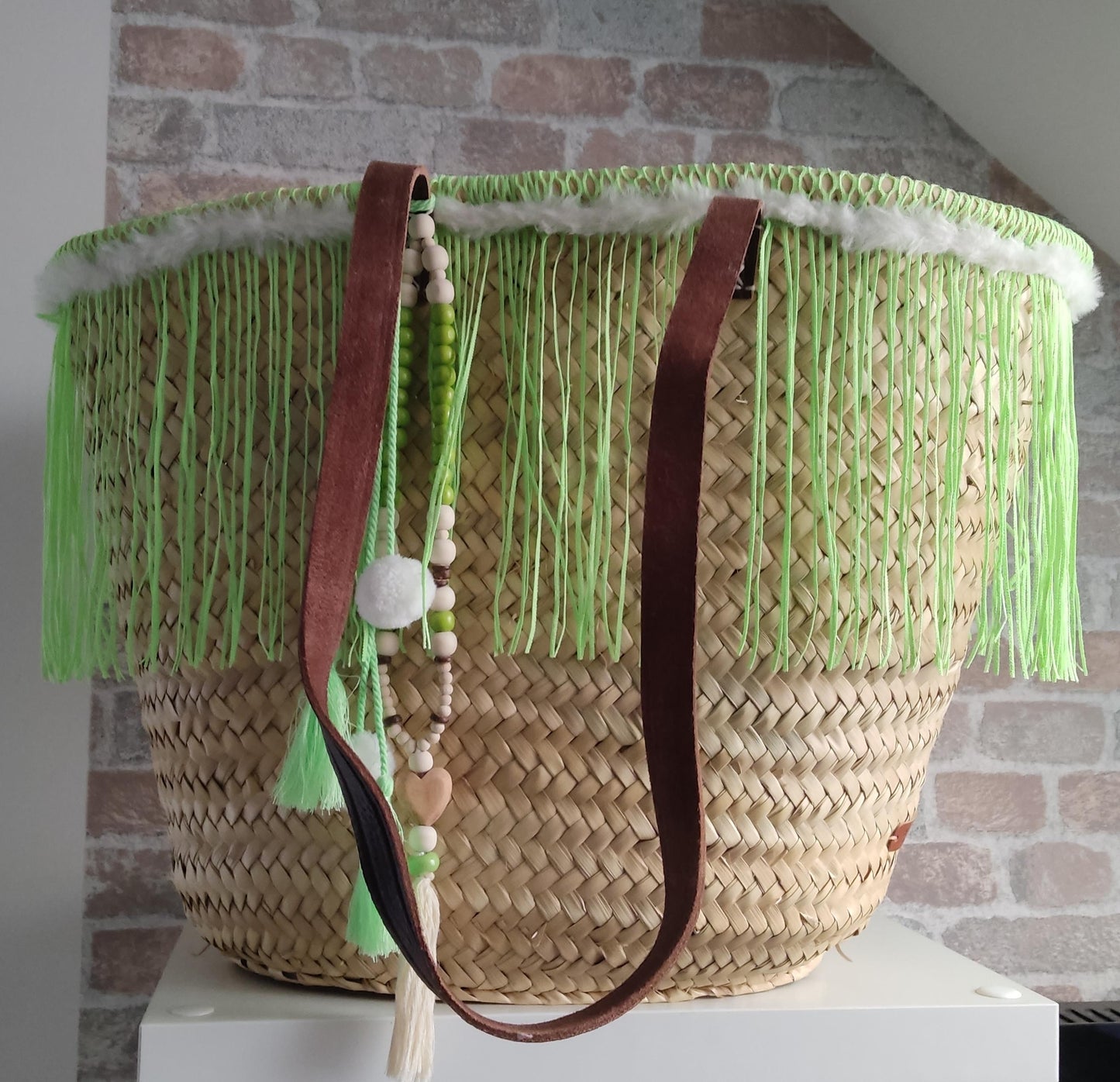 Ibiza Korbtasche Strandtasche XXL Boho Apple Green Hand Made