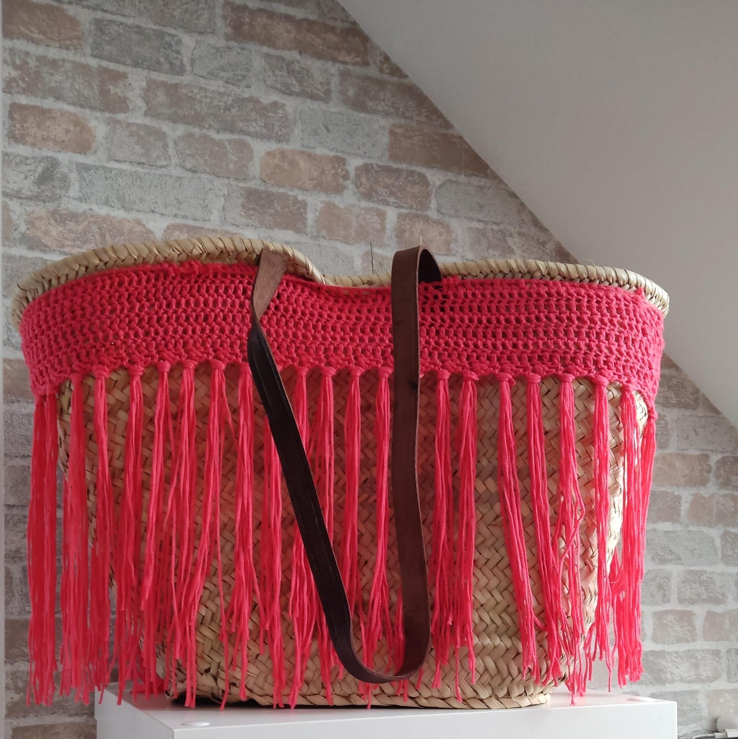 Ibiza Korbtasche Strandtasche XXL Boho Koralle
