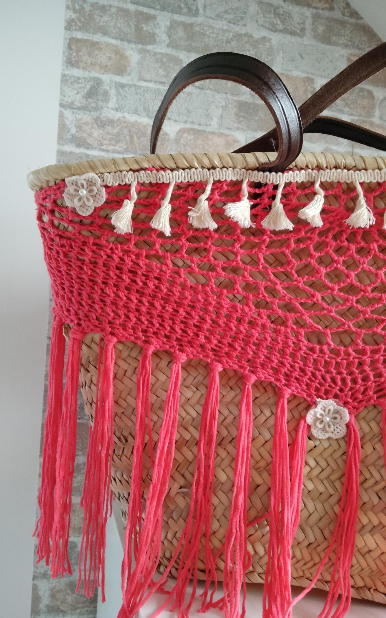 Ibiza Korbtasche Strandtasche XXL Boho Koralle