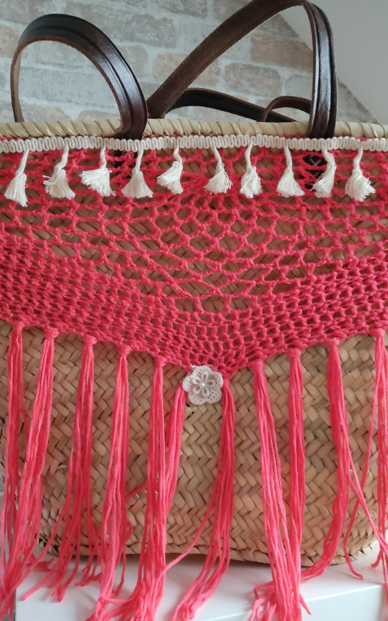 Ibiza Korbtasche Strandtasche XXL Boho Koralle