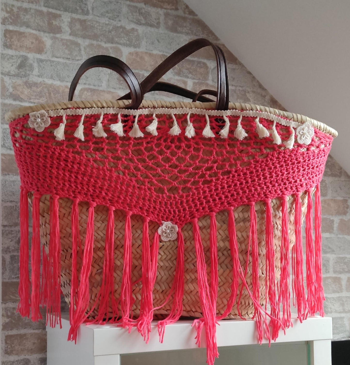 Ibiza Korbtasche Strandtasche XXL Boho Koralle