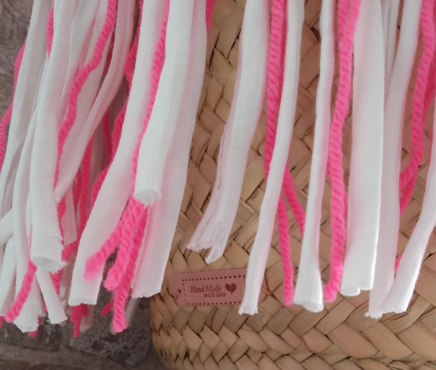 Ibiza Korbtasche Strandtasche XXL Boho Pink/White Hand Made