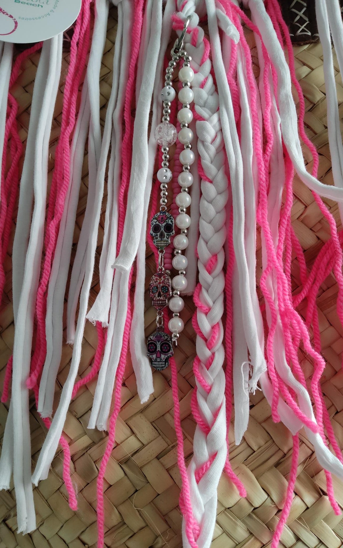 Ibiza Korbtasche Strandtasche XXL Boho Pink/White Hand Made