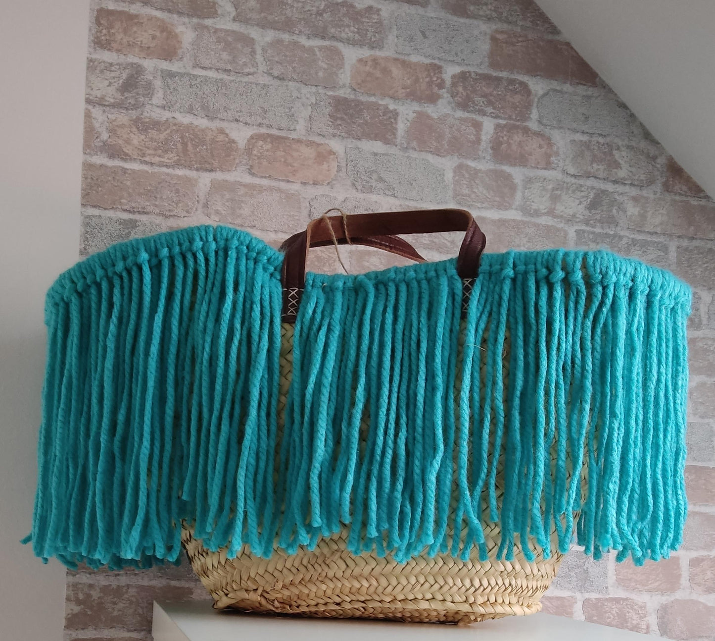 Ibiza Korbtasche Strandtasche XXL Boho Türkis Hand Made