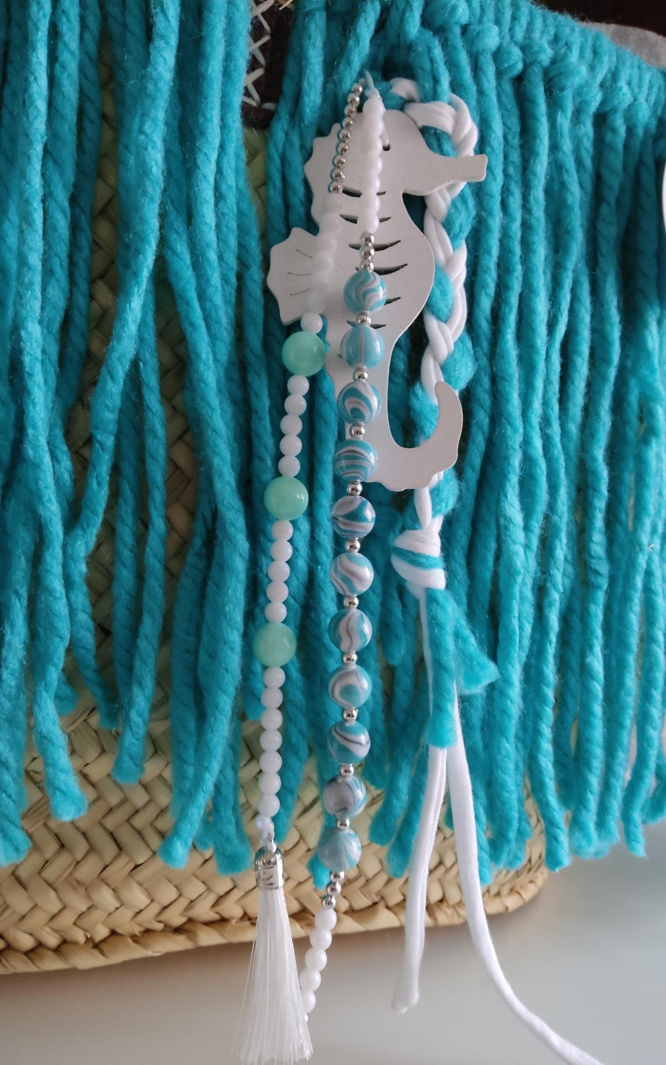 Ibiza Korbtasche Strandtasche XXL Boho Türkis Hand Made
