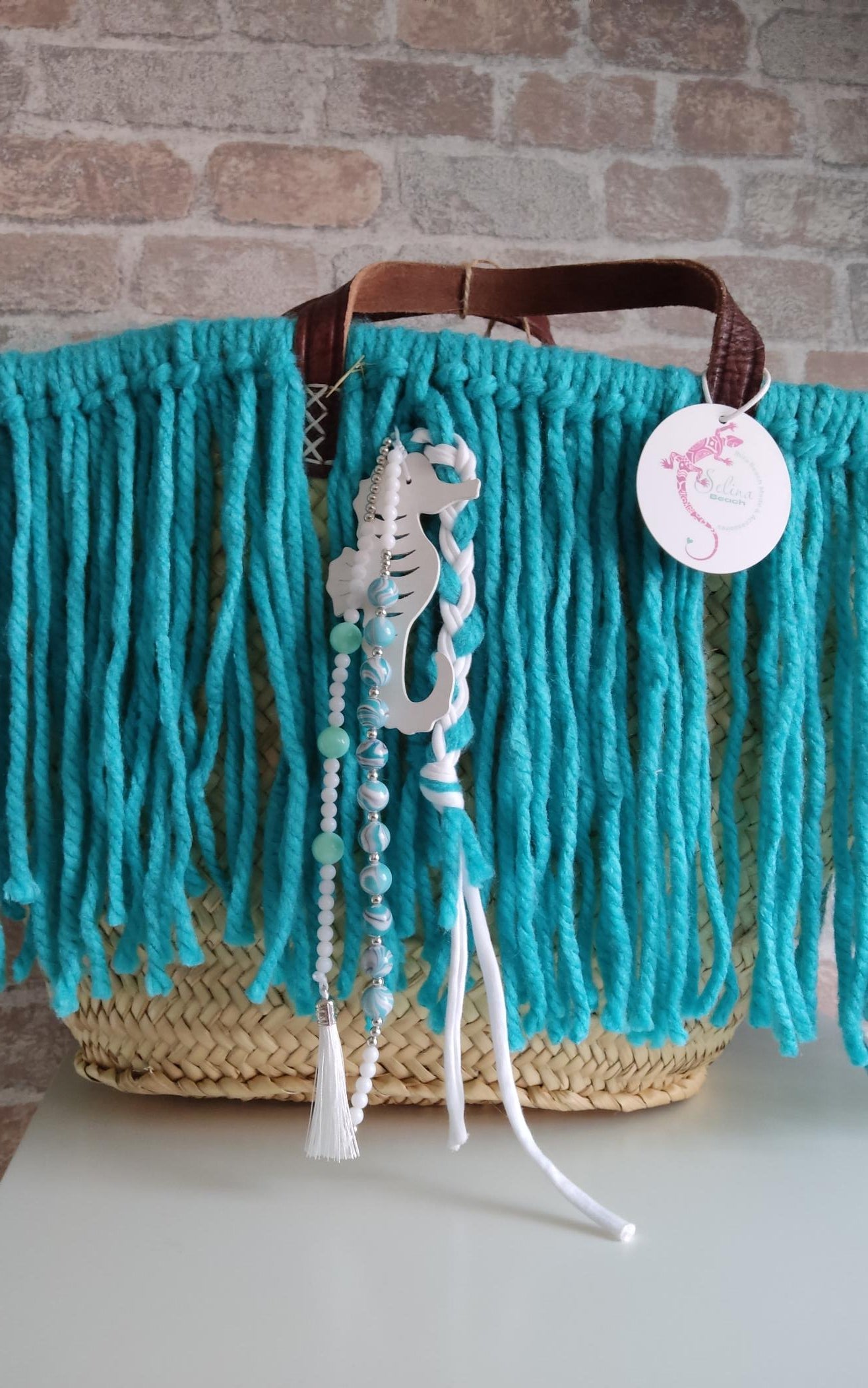 Ibiza Korbtasche Strandtasche XXL Boho Türkis Hand Made