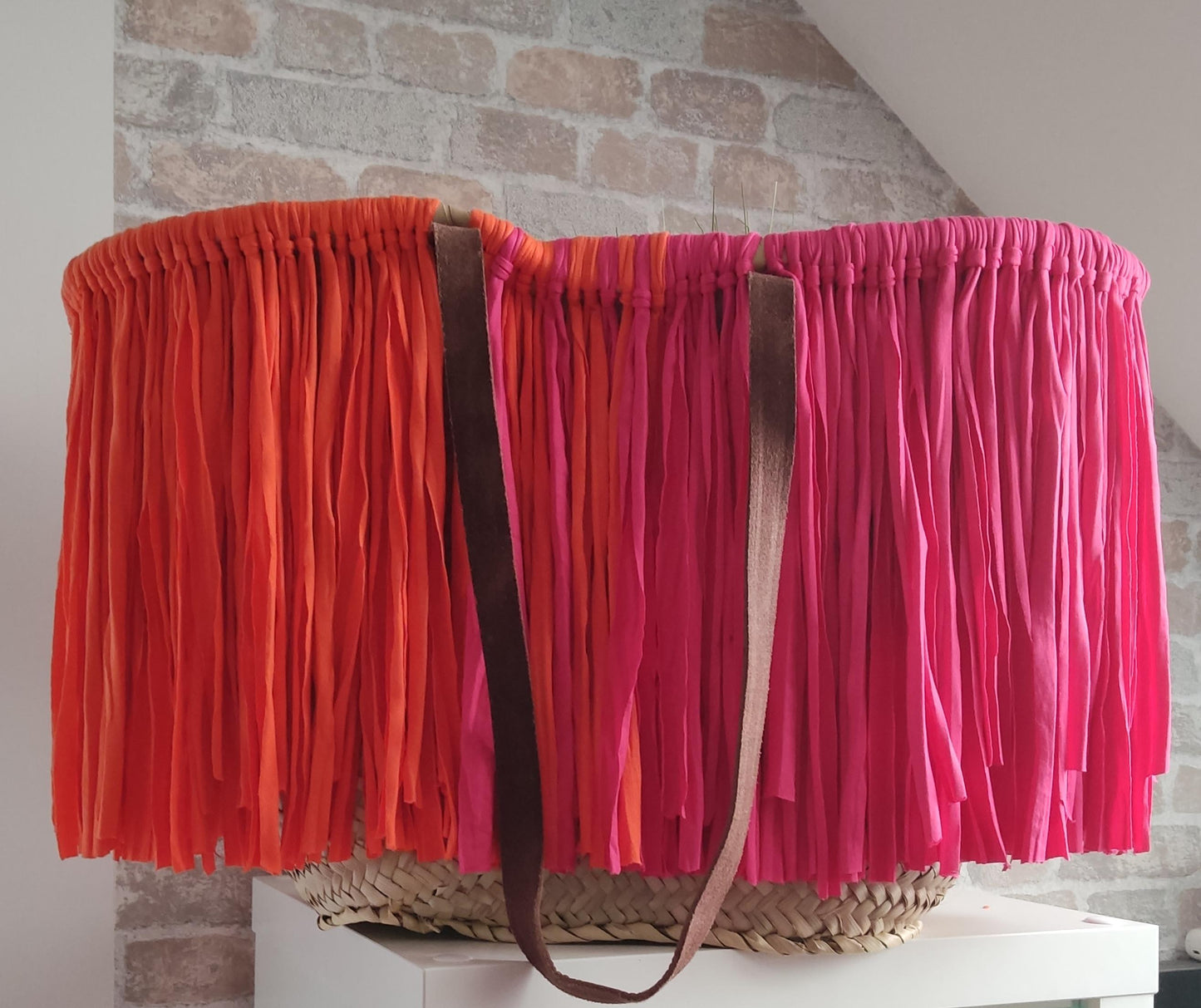 Ibiza Korbtasche Strandtasche Boho XXL Pink/Orange Hand Made