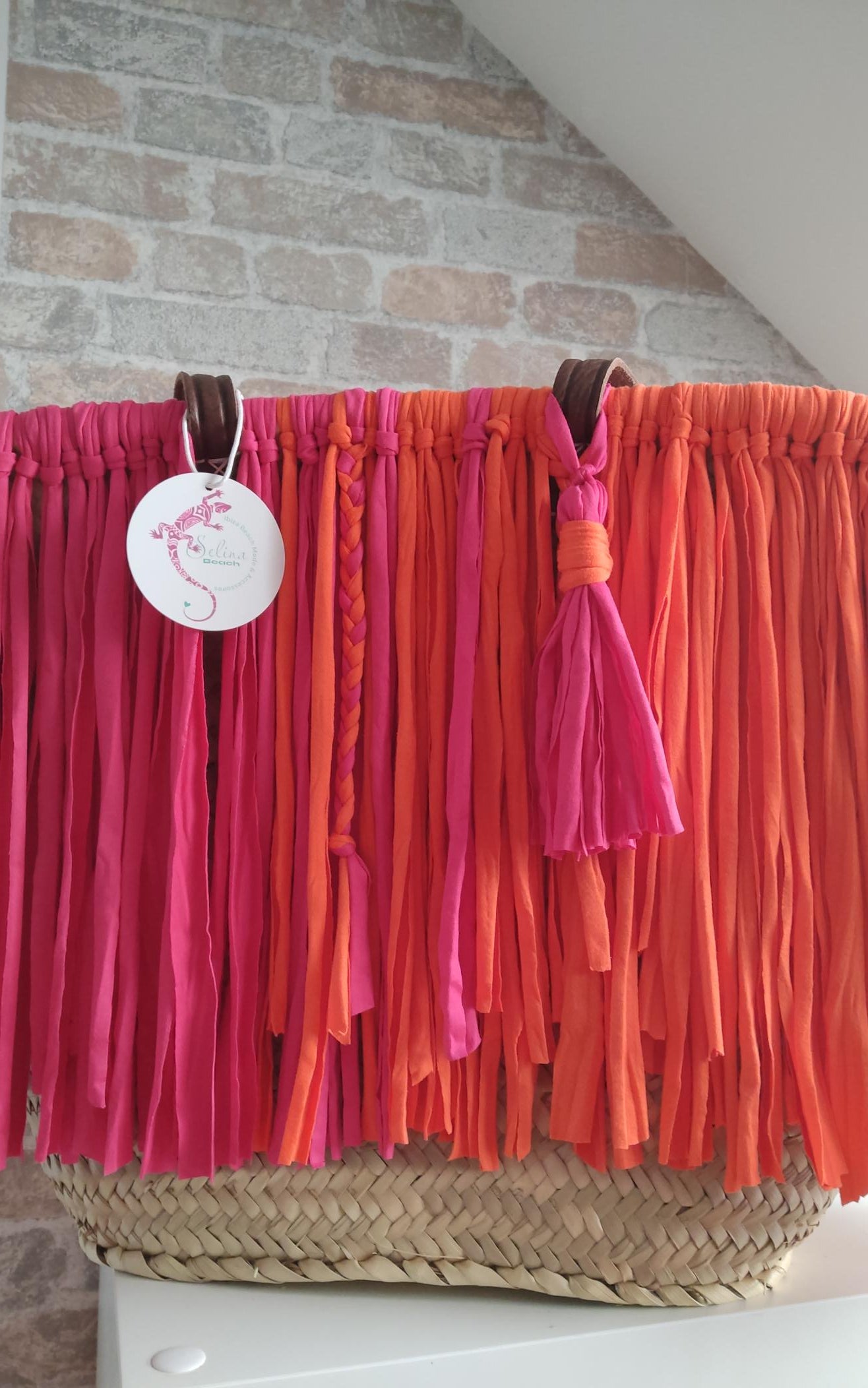 Ibiza Korbtasche Strandtasche Boho XXL Pink/Orange Hand Made