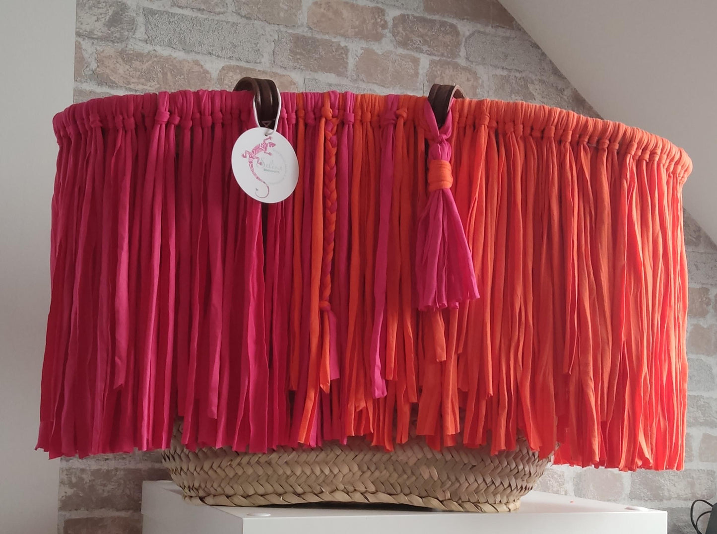 Ibiza Korbtasche Strandtasche Boho XXL Pink/Orange Hand Made