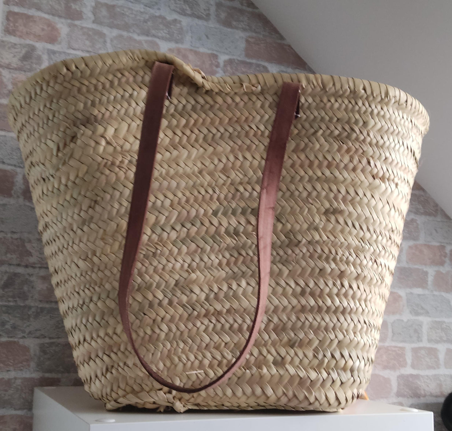 Ibiza Korbtasche Strandtasche XXL Natur mit Deko-Tuch & Kette