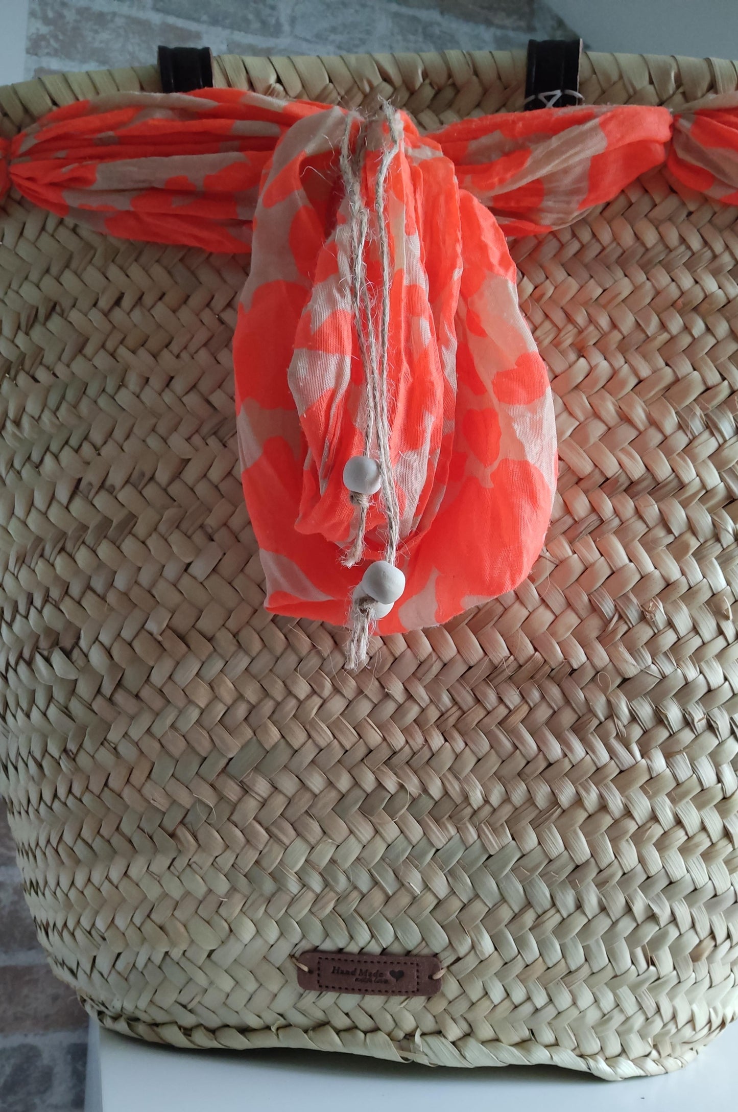 Ibiza Korbtasche Strandtasche XXL Natur mit Deko Tuch
