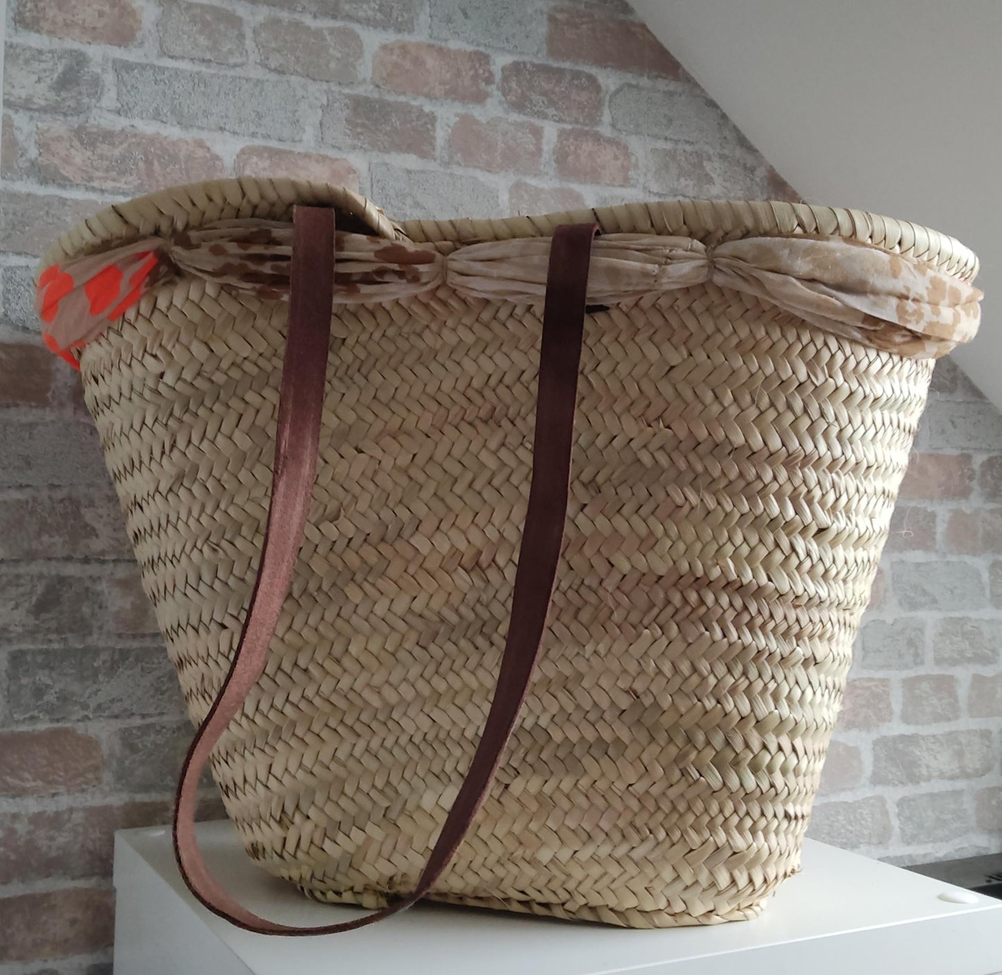 Ibiza Korbtasche Strandtasche XXL Natur mit Deko Tuch