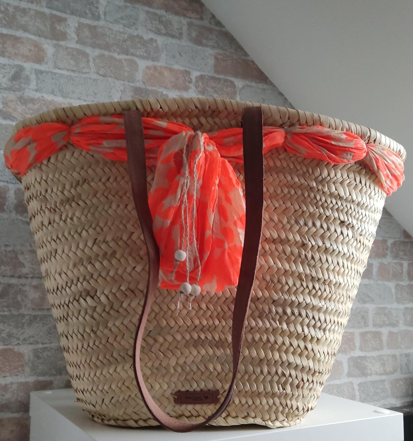 Ibiza Korbtasche Strandtasche XXL Natur mit Deko Tuch