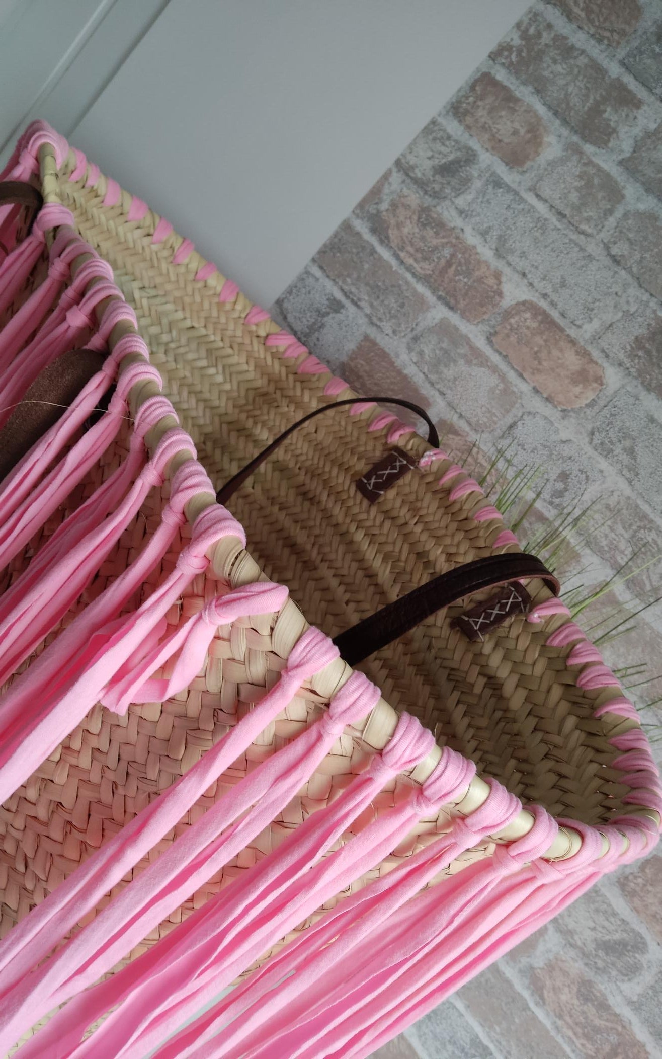 Ibiza Korbtasche Strandtasche XXL Boho Rosa Fransen Hand Made