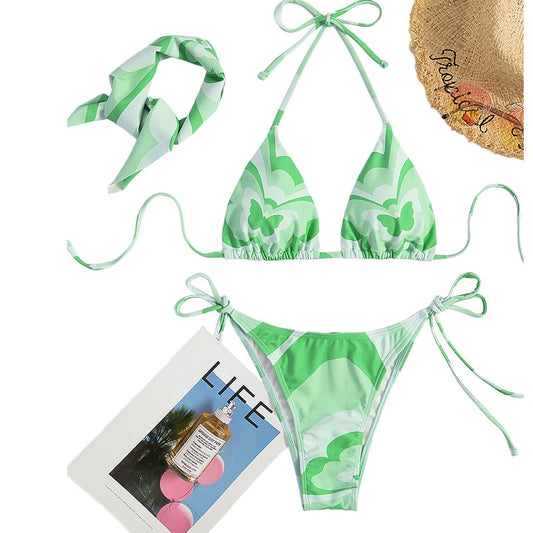 Bikini Retro Butterfly, Apple/Green & White