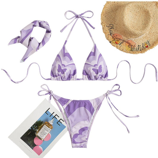 Bikini Retro Butterfly, Violett & White