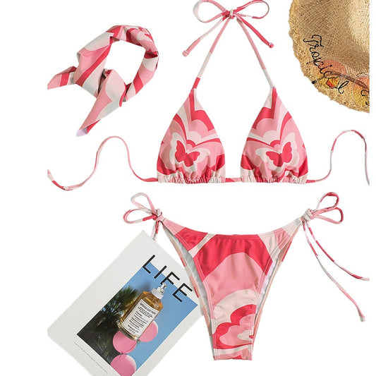 Bikini Retro Butterfly, Pink & White